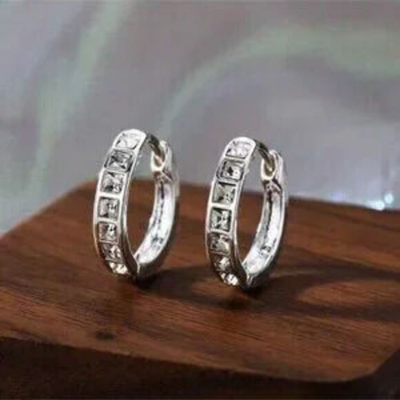 Jewelry - Square-Cut Crystal Hoop Earrings | 925 Sterling Silver Gift Minimalist